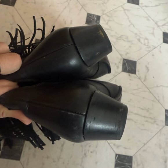 Acme Black Leather Fringe Cowboy Boots - Picture 4 of 4
